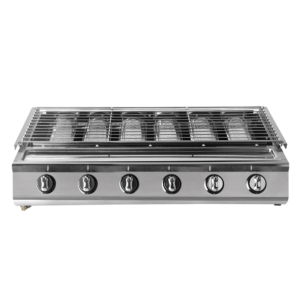 Gzkitchen коммерческих 6 горелки сжиженного газа барбекю Пикник плита из нержавеющей стали крышка непригорающий бездымный противень для дома и сада вечеринок