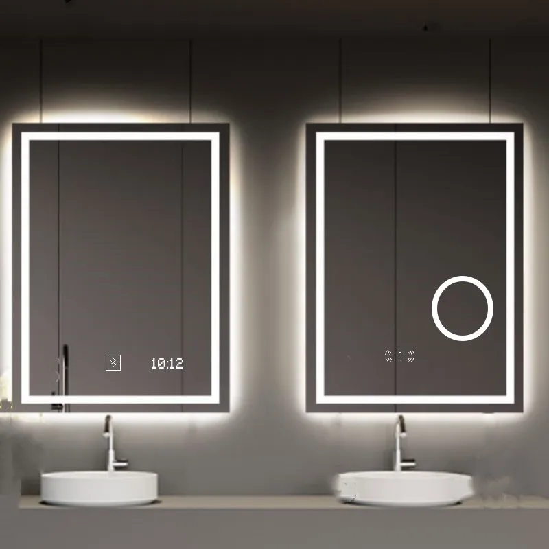 Factory Custom Illuminated LED Bathroom Mirror with Bluetooth Speaker Hand Wave Induction Led Makeup Mirror Anti Fog Waterproof