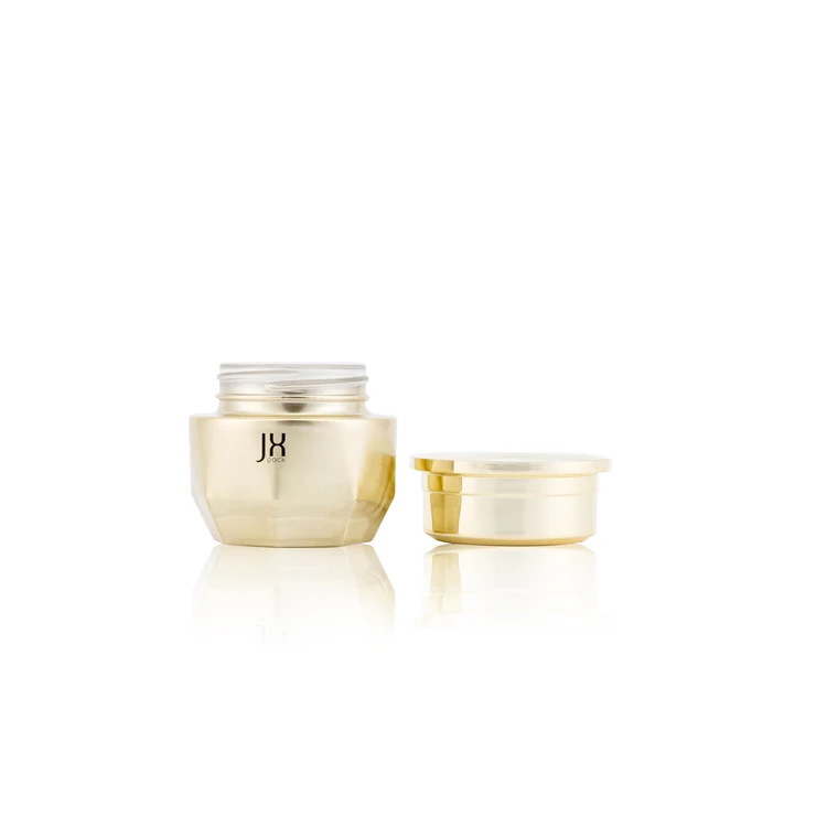 Unique 30 50 g 1 oz Empty Gold Facial Cream Containers Cosmetic Glass Jar Eco Gold  for Cosmetic Cream With Plastic Caps