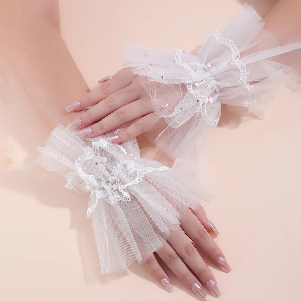 White Short Wedding Gloves Fashion Lace Bridal Glove