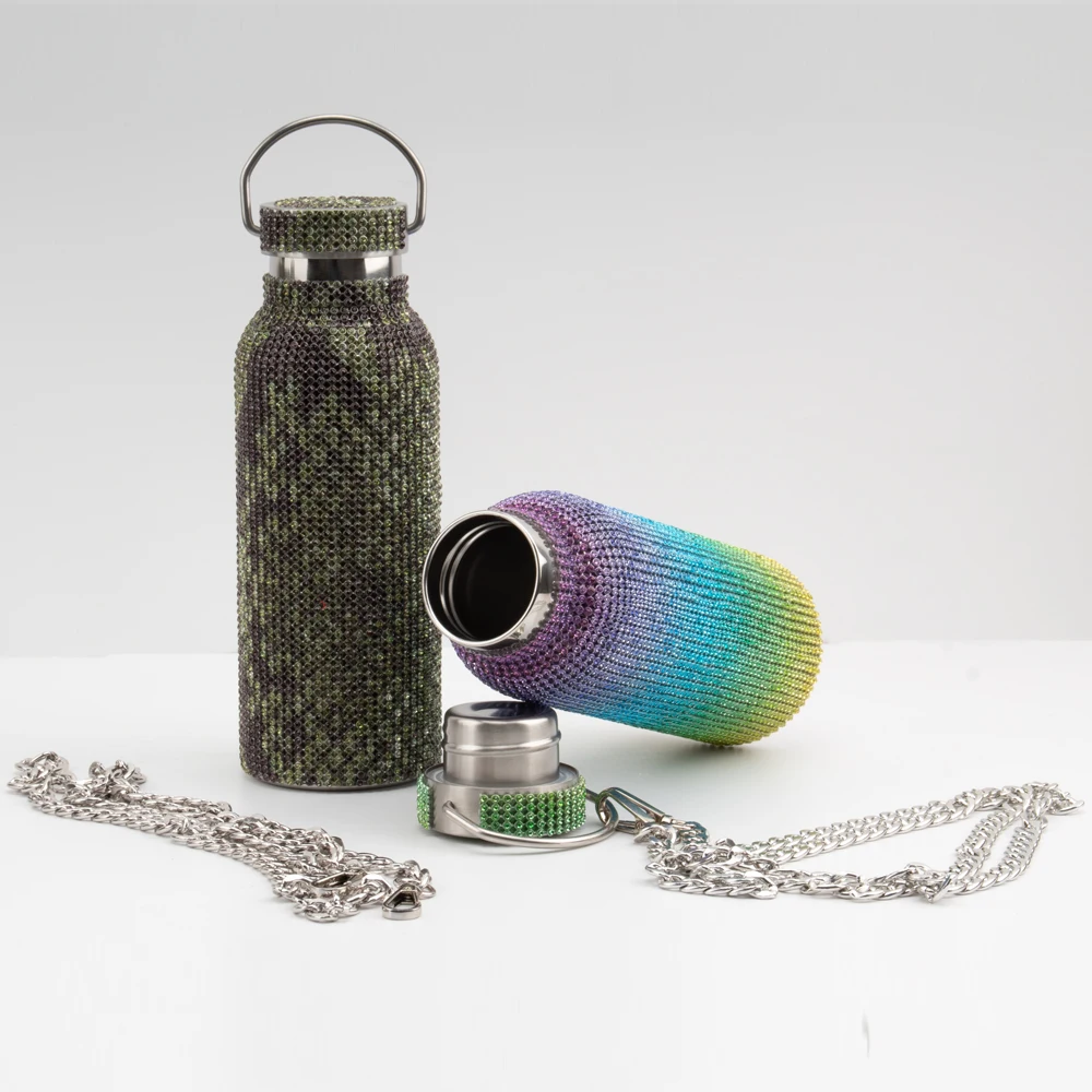 New luxury Diamond Bling Bling Stainless Steel Thermos Vacuum Flask Water Bottle Gold Silver For Women Girl Student Gift Cup Mug