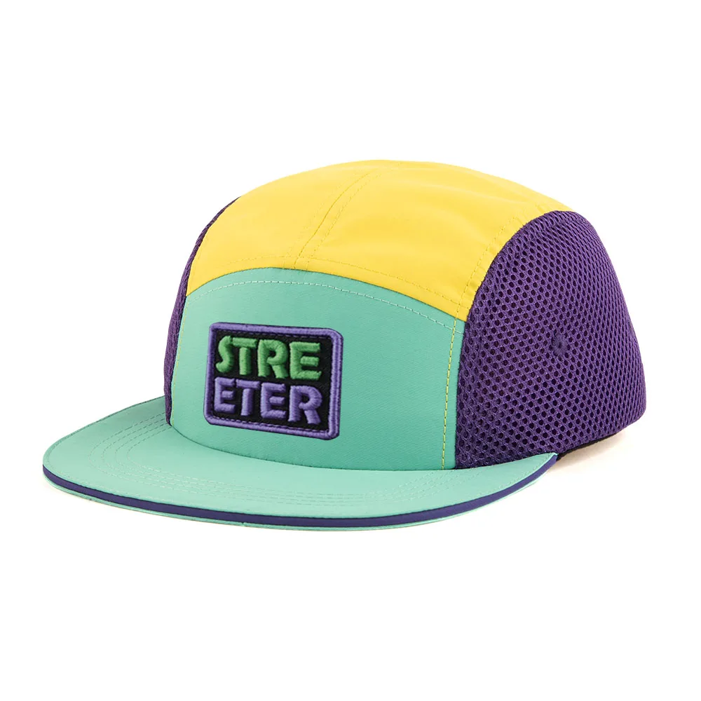 Wholesale Waterproof Five Panel Camp Cap Mesh Sport Running Hat Nylon 5 Panel Cap Hats With Sandwich Brim