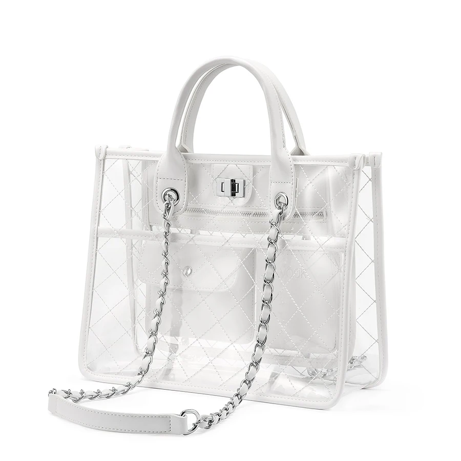 Fashionable Women Clear Handbag PVC Plastic Tote Bags Custom Clear PVC bag