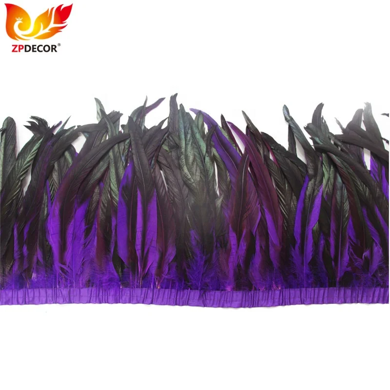 ZPDECOR Factory Wholesale 30-35 cm Dyed Purple Rooster Cock Coque Tail Feathers Trim for Carnival Theme Party Dress