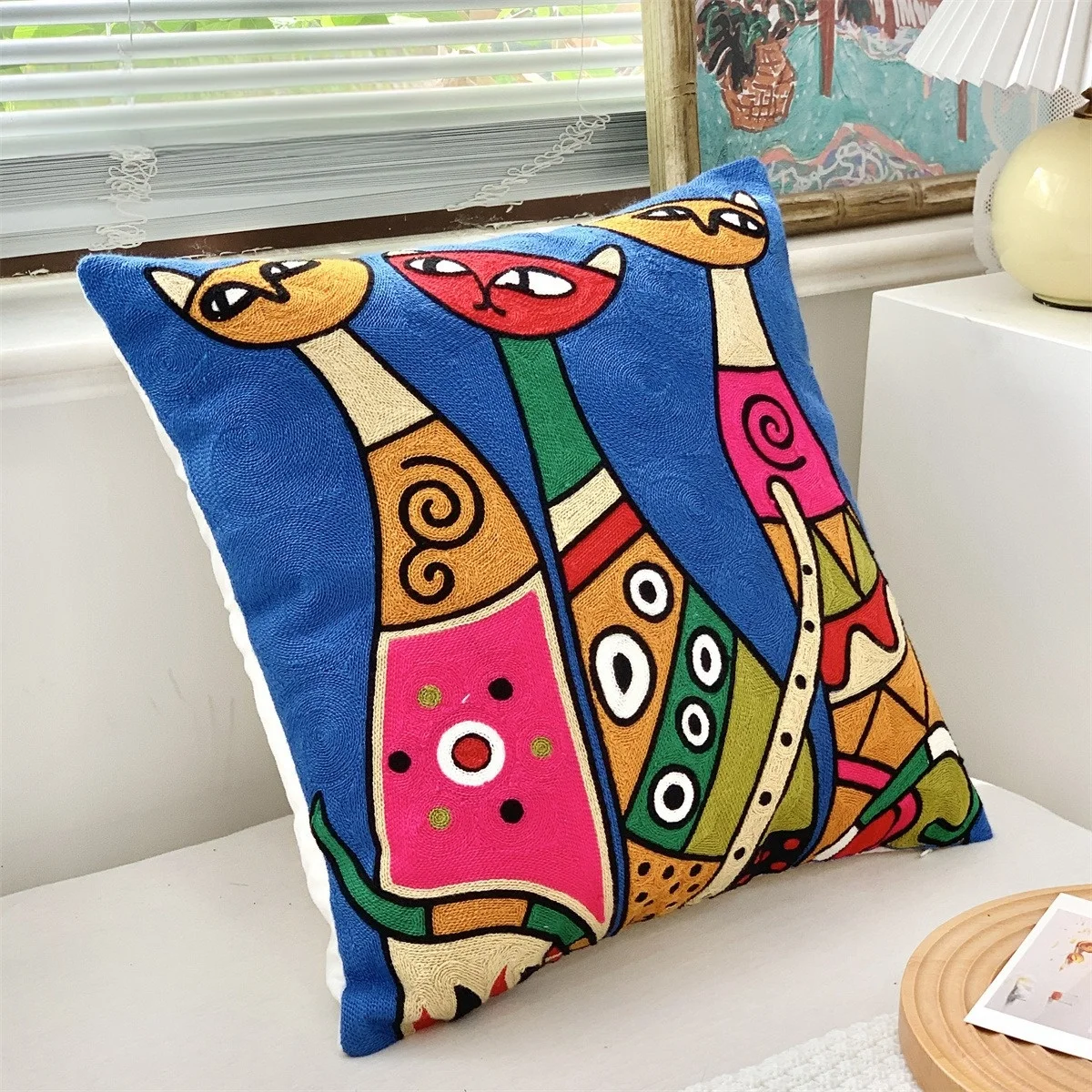 Factory Direct Sale Abstract Animal Picasso Embroidery Oil Painting Cotton Throw Pillow Case Cushion Cover For Sofa Living Room