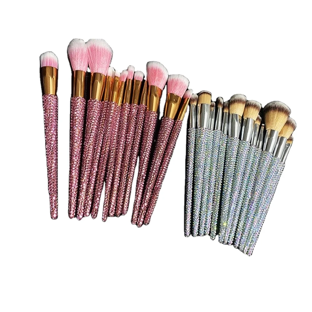 12Pcs Diamond-studded Makeup Brushes  Makeup Beauty Tools Full Diamond Loose Powder Repairing Brush Concealer Brush