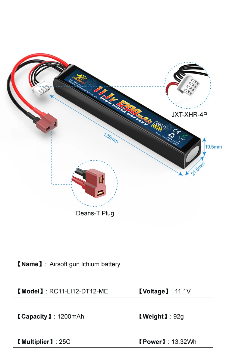 11.1V 1200mAh Rc Car Bateria Lipo 11.1v 3s Lipo Battery for Rc Airsoft Toy with Deans -T