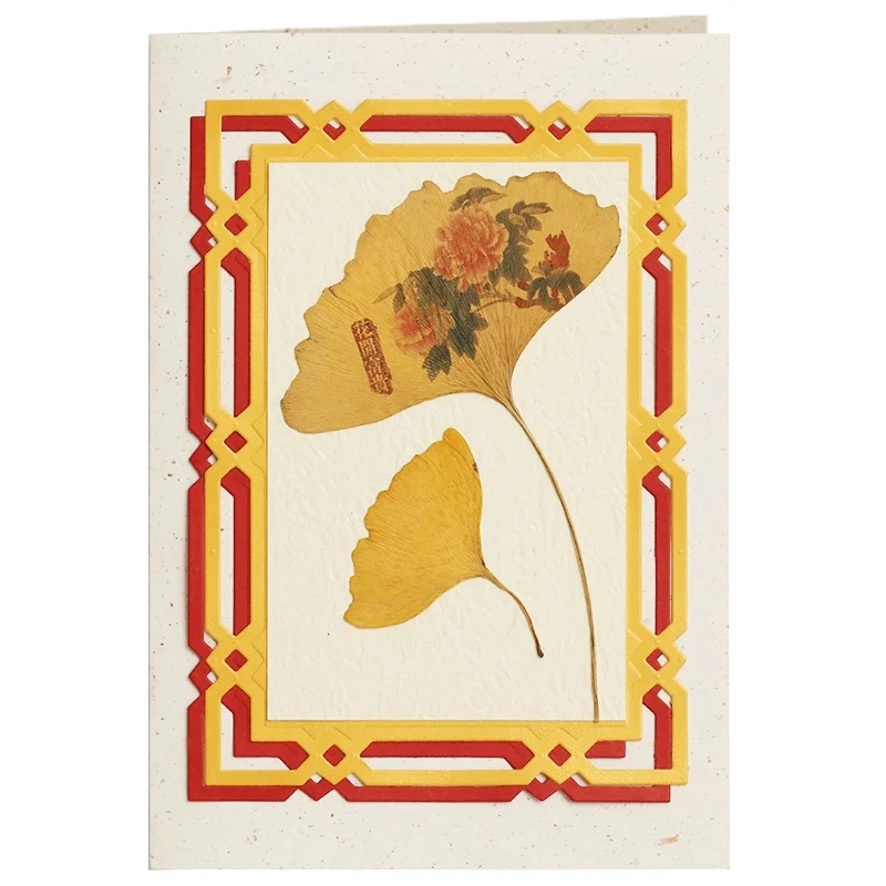 Aegean Gift 2022 Greeting Cards Unique Craft Dried Ginkgo Leaves Lasercut Invitation Cards Of Occasions Luxury