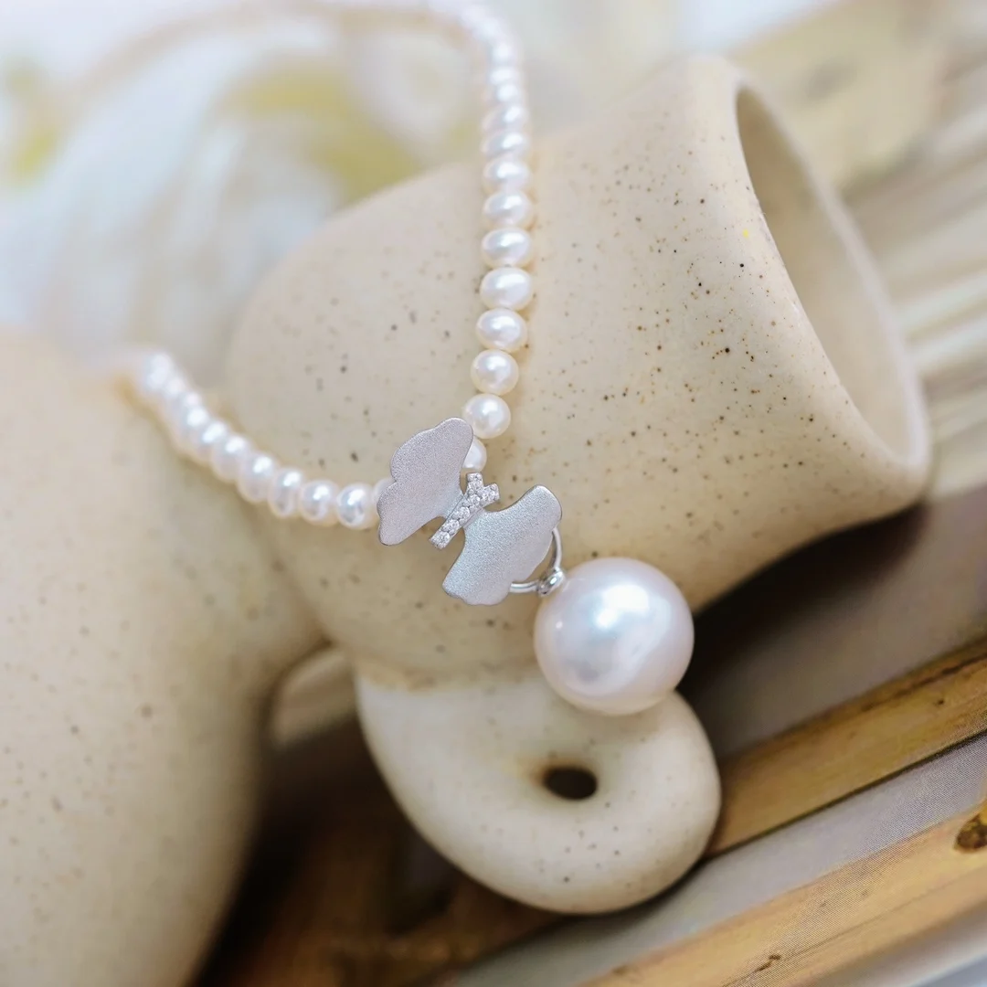 New product 925 silver pearl flower pendant necklaces for women