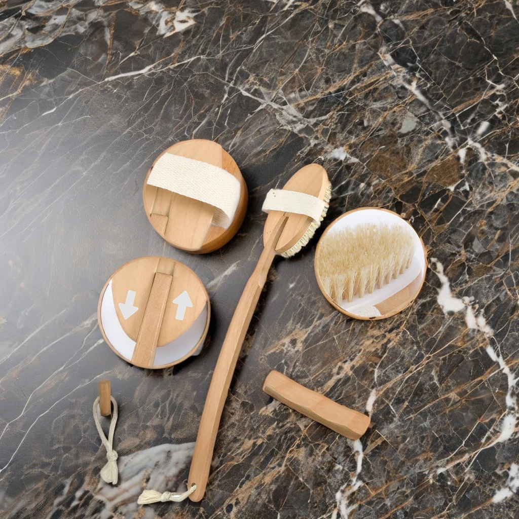 Home Use Wooden Bath Brush with Removable Bristles Shower Scrubber and Massage Exfoliator for Adults and Babies