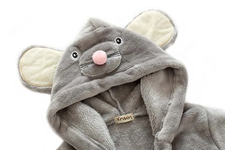 High quality children cartoon mouse hooded robes kids soft flannel fleece animal nightgown sleeping gown baby bathrobe