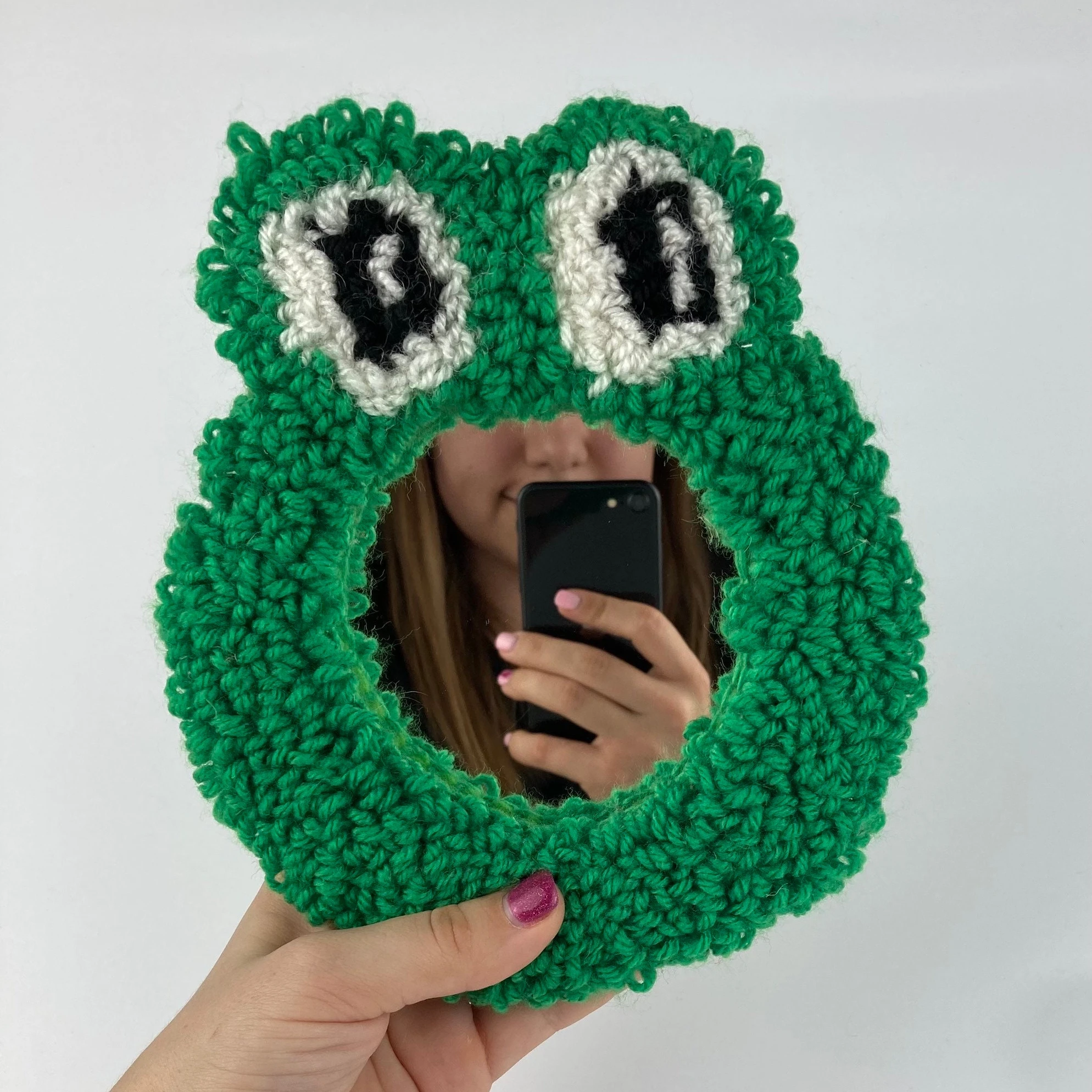 Frog Cartoon Pot Holder Decoration Plush Funny Mirror Frame 100% Handmade Mug Rug Punch Needle Coasters