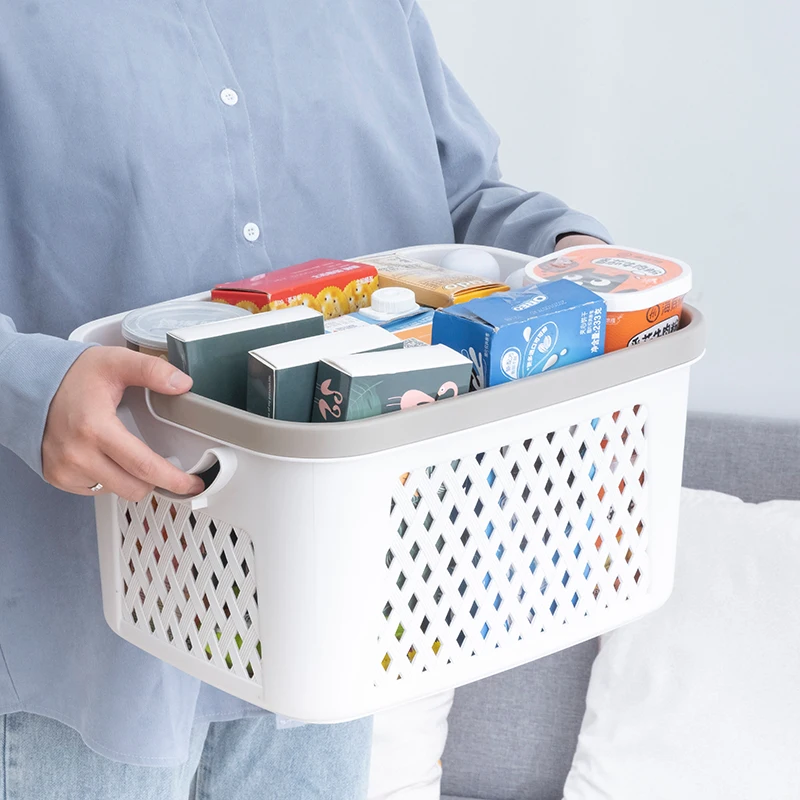 Portable storage organizer laundry plastic basket toy organizer storage baskets laundry basket with weaving pattern
