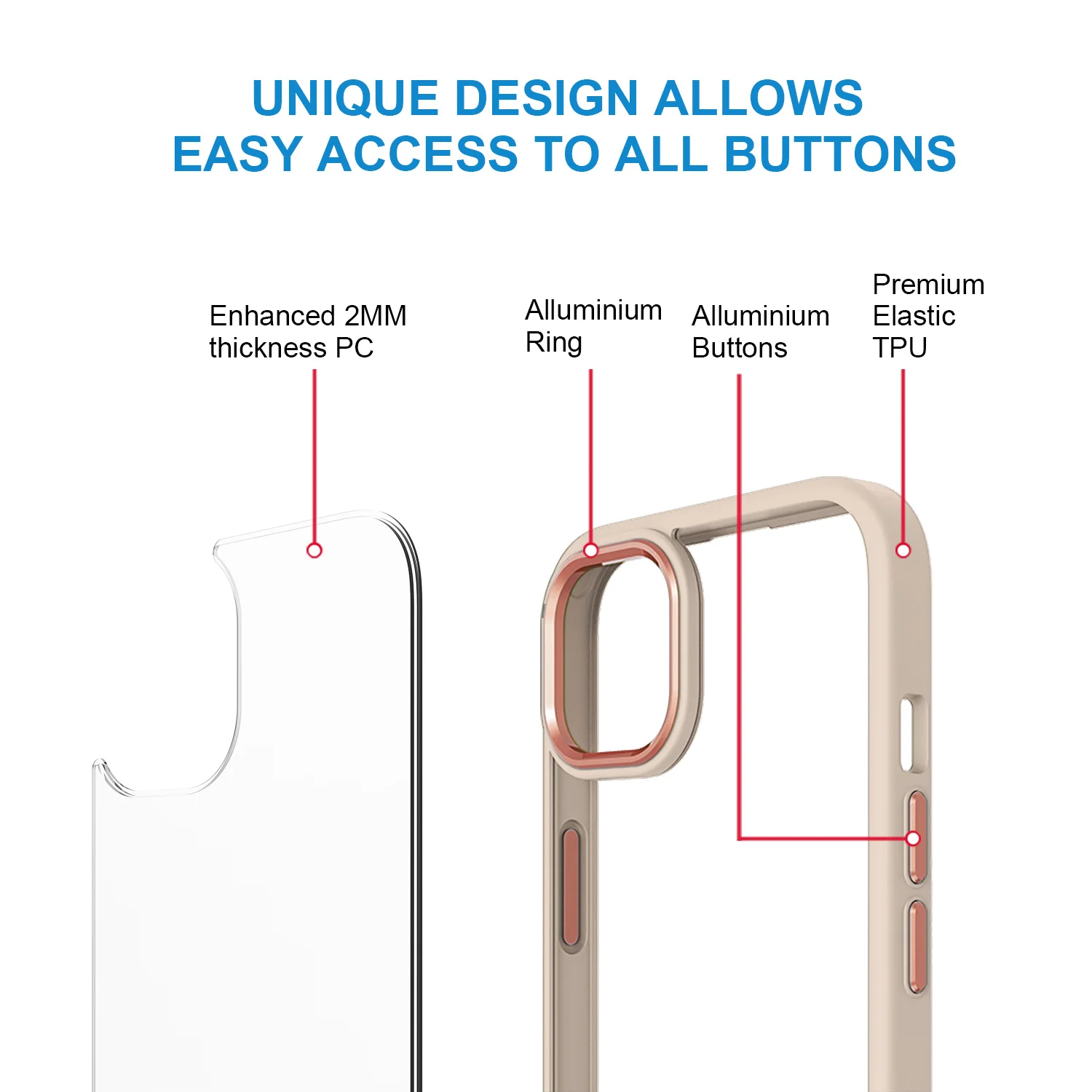 Factory Price Wholesale Designer Anti Fall Scratch Resistant 2mm Clear Transparent Alloy Ring Shockproof Case For iPhone 13 14