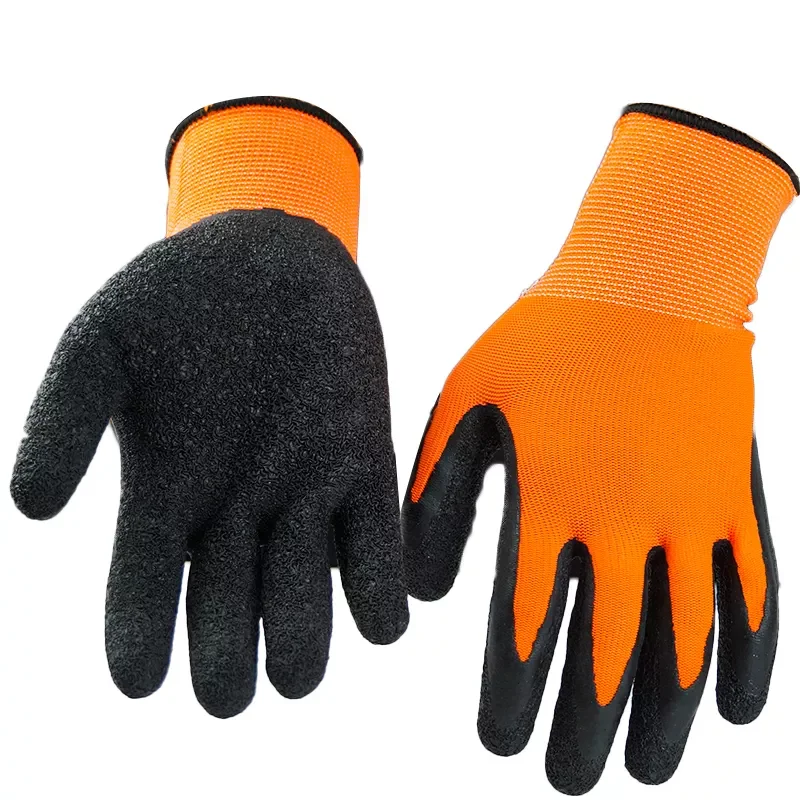 Construction Polyester 13G Latex Rubber Coated Red and Black Work Protective Gloves with Latex Coating