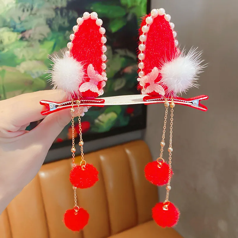 Traditional Chinese Style Hair Accessories With Cat ears Hair Clips Girls Fashion New Year Hair Clips