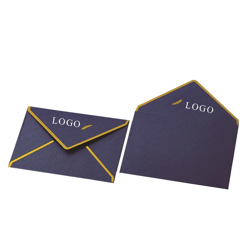 Custom black cardboard recycled envelope hotel key card envelopes with golden foil logo letter premium envelope paper kraft