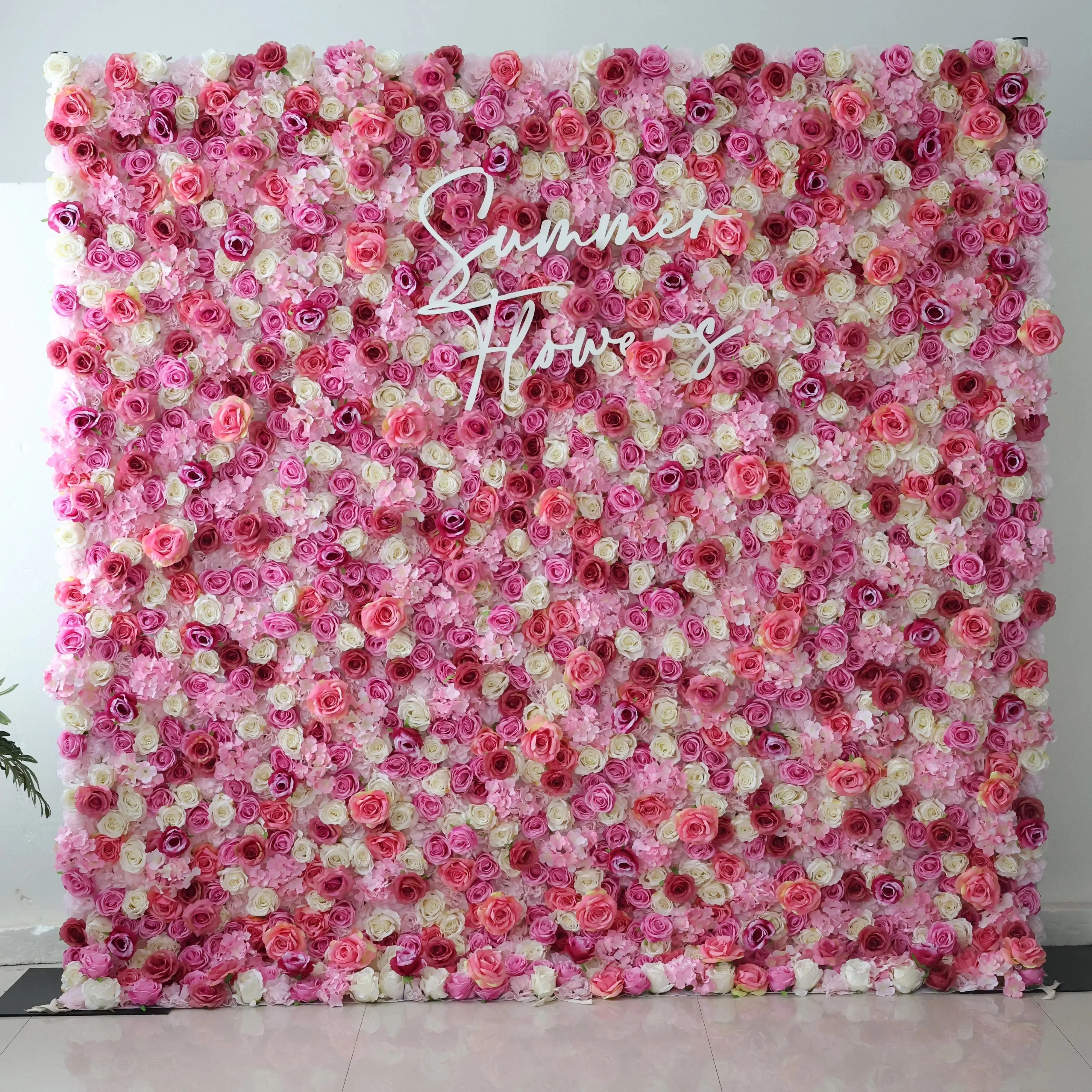 Artificial Cloth Roll Up Flower Wall Backdrop Blush Pink Collapsible Flower Wall