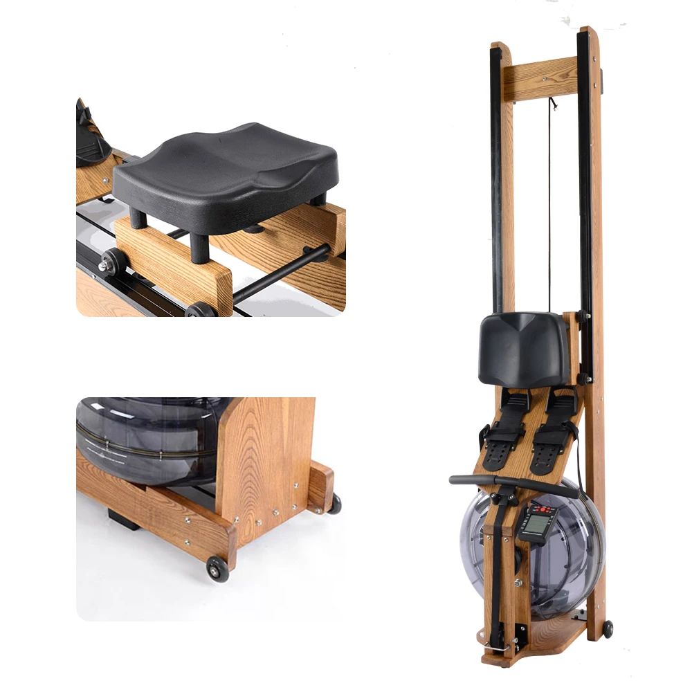 
Indoor Cardio Gym Exercise Wooden Frame Equipment Healthy Sports Water Rower Resistance Fitness Rowing Machine 