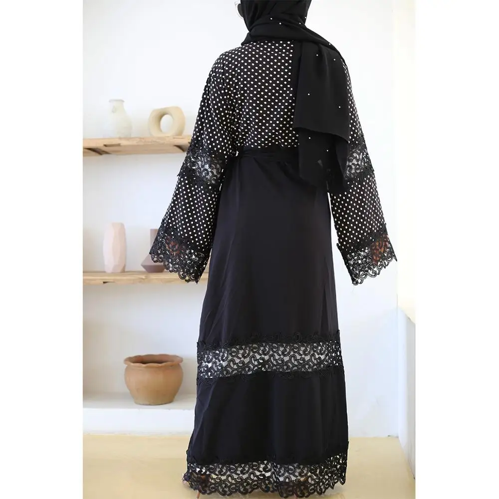 
2020 Latest design cardigan wholesale muslim pearl dress velvet Dubai kimono open abaya 