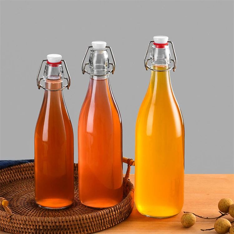 Custom multiple 500ml 750ml 1L swing top cork beverage beer glass water wine bottle with clip stopper