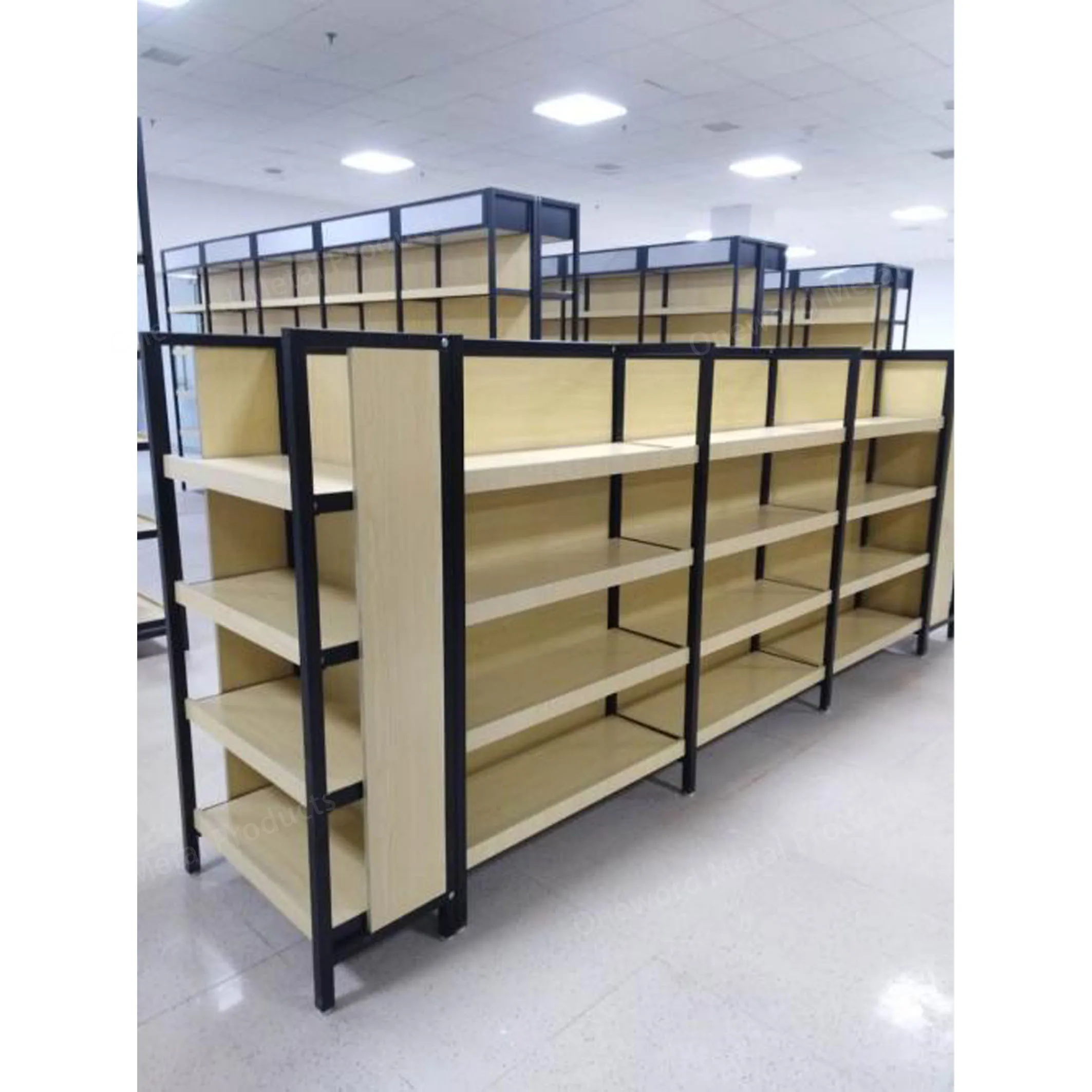 High Quality Steel Wood Supermarket Shelves Wooden Storage Shelves Gondola Supermarket Shelving