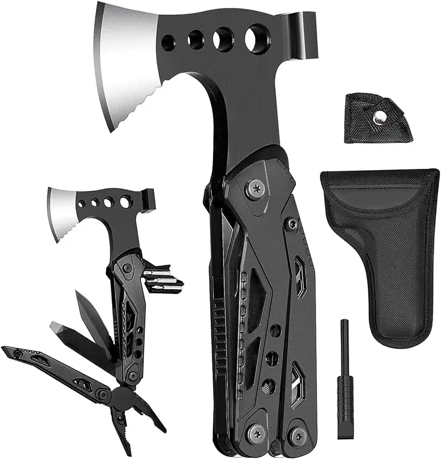 Outdoor camping multi-functional axe, convenient folding flint combination, emergency life-saving multi-purpose artifact