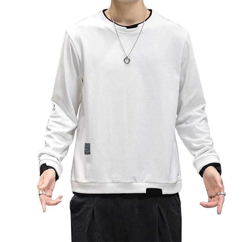 Высокое качество мужской большой пользовательский круглый вырез ткань с длинным рукавом сплошной цвет круглый вырез большой размер мужская Толстовка