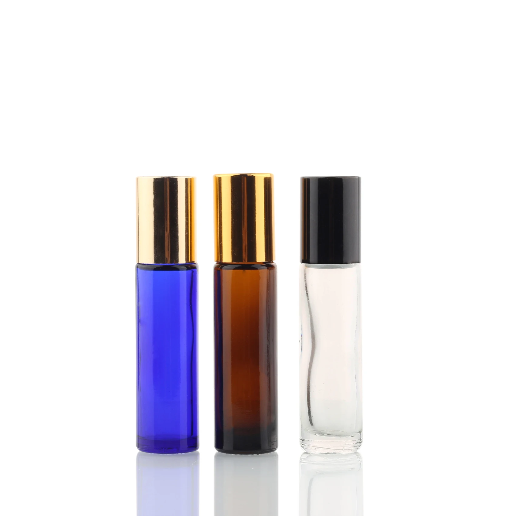 Stock 1/3 Oz Empty Transparent Amber Blue And Green 10 Ml Roll On Glass Bottles For Cosmetic Skin Care Packaging