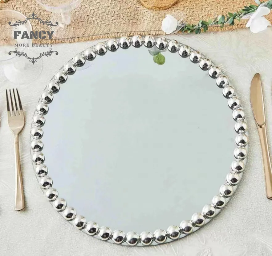 Round glass mirror plates spinning turn table tray perfume display candle holder bling sparkle charger plates