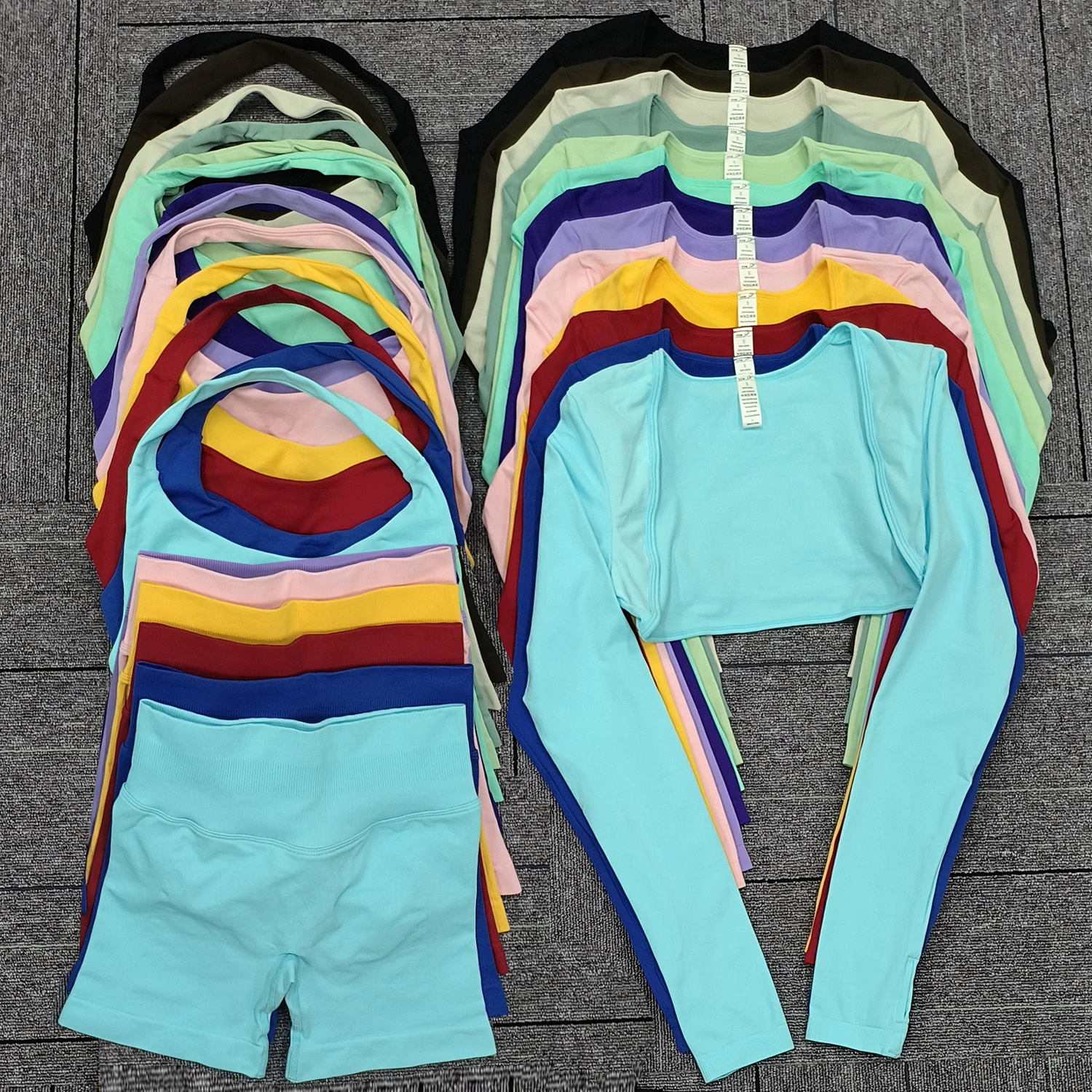 Wholesale Quick Drying Top Long Sleeve Shorts Suit Gym Fitness Clothes Running Pants Workout Bra Women Leggings Sports Yoga Set