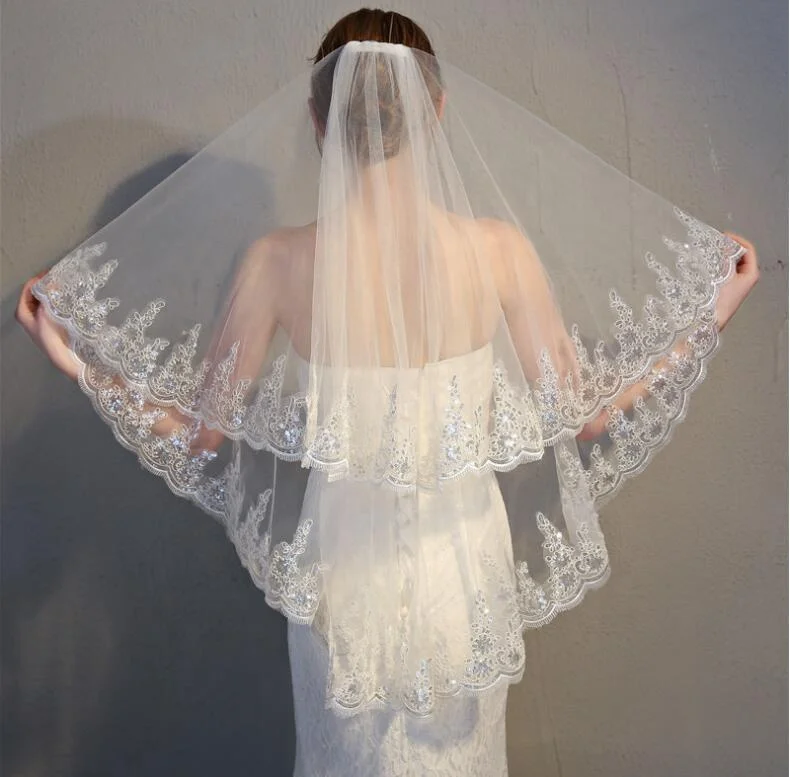 Two Layers Tulle Lace Wholesale Veil Bridal White Wedding Veil Ivory Wedding Weil