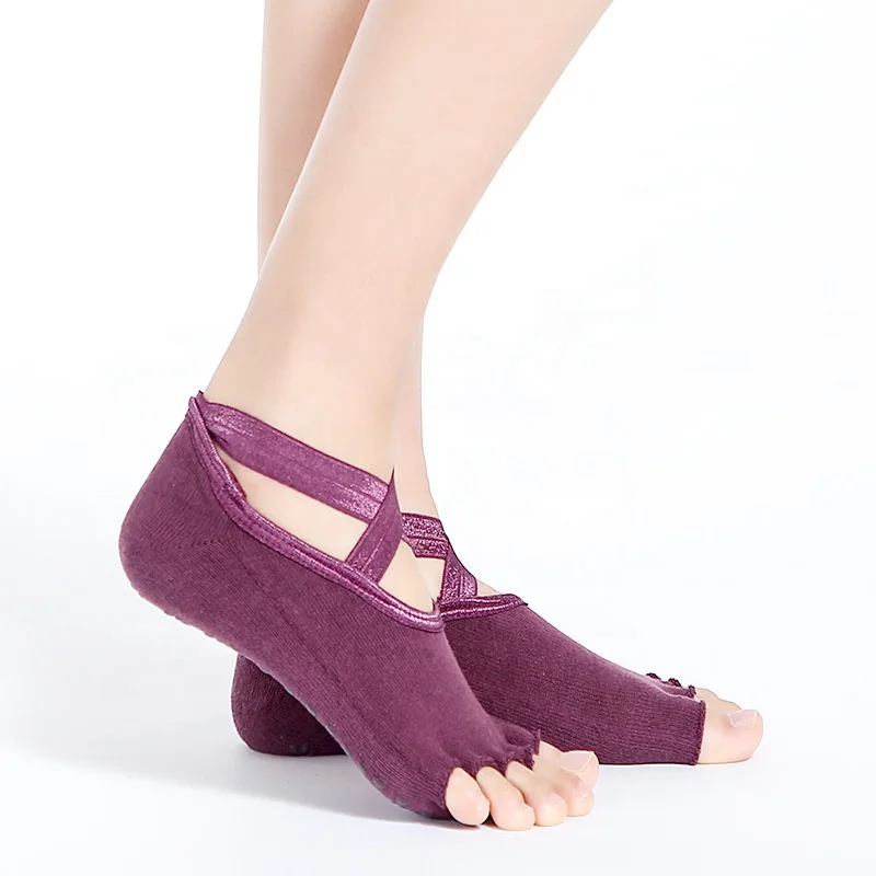 Носки для йоги носки тренировок без пальцев нескользящие хлопковые с открытым носком пятью