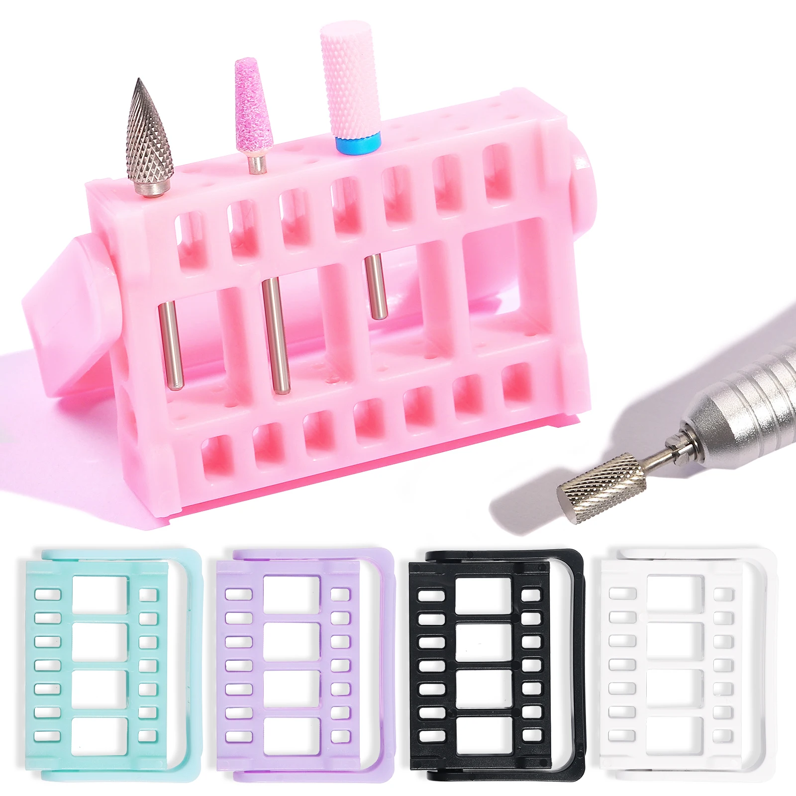 16 Holes Manicure Sanding Head Display Rack Grinding Head Rack Storage Box Fold Portable Manicure Tools Polish Head Table Holder