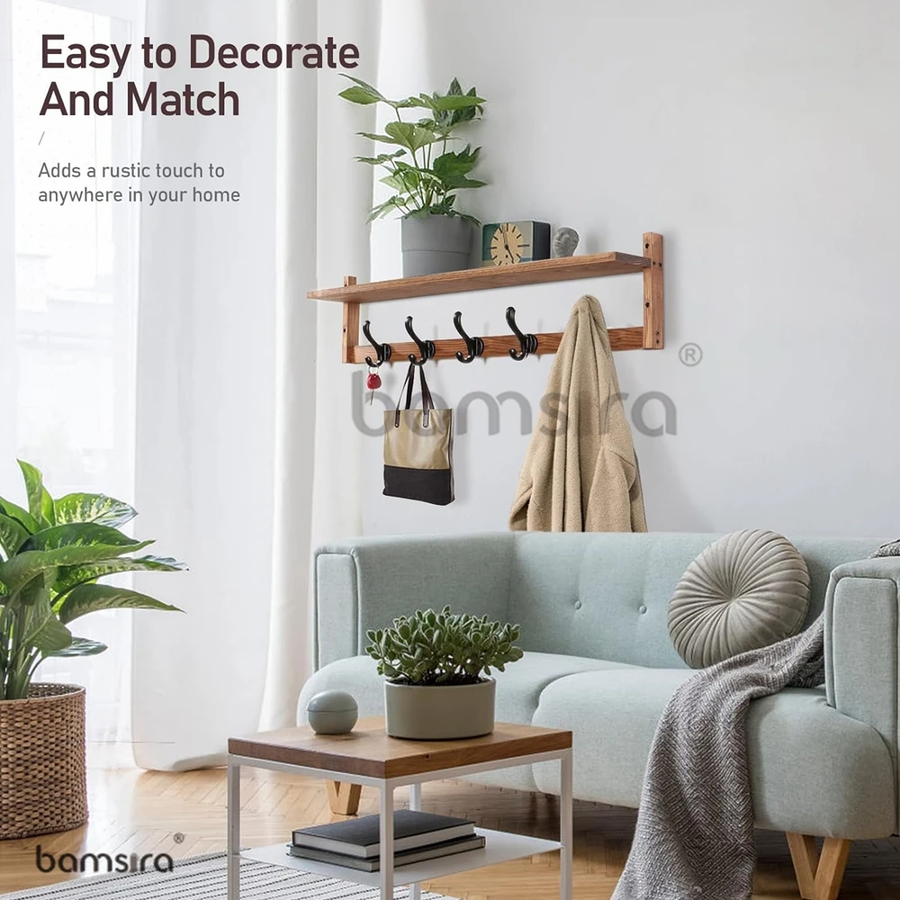 Wood Entryway Coat Rack Wall Mounted Heavy Duty Modern Large Wall Hooks for Hat Sundries