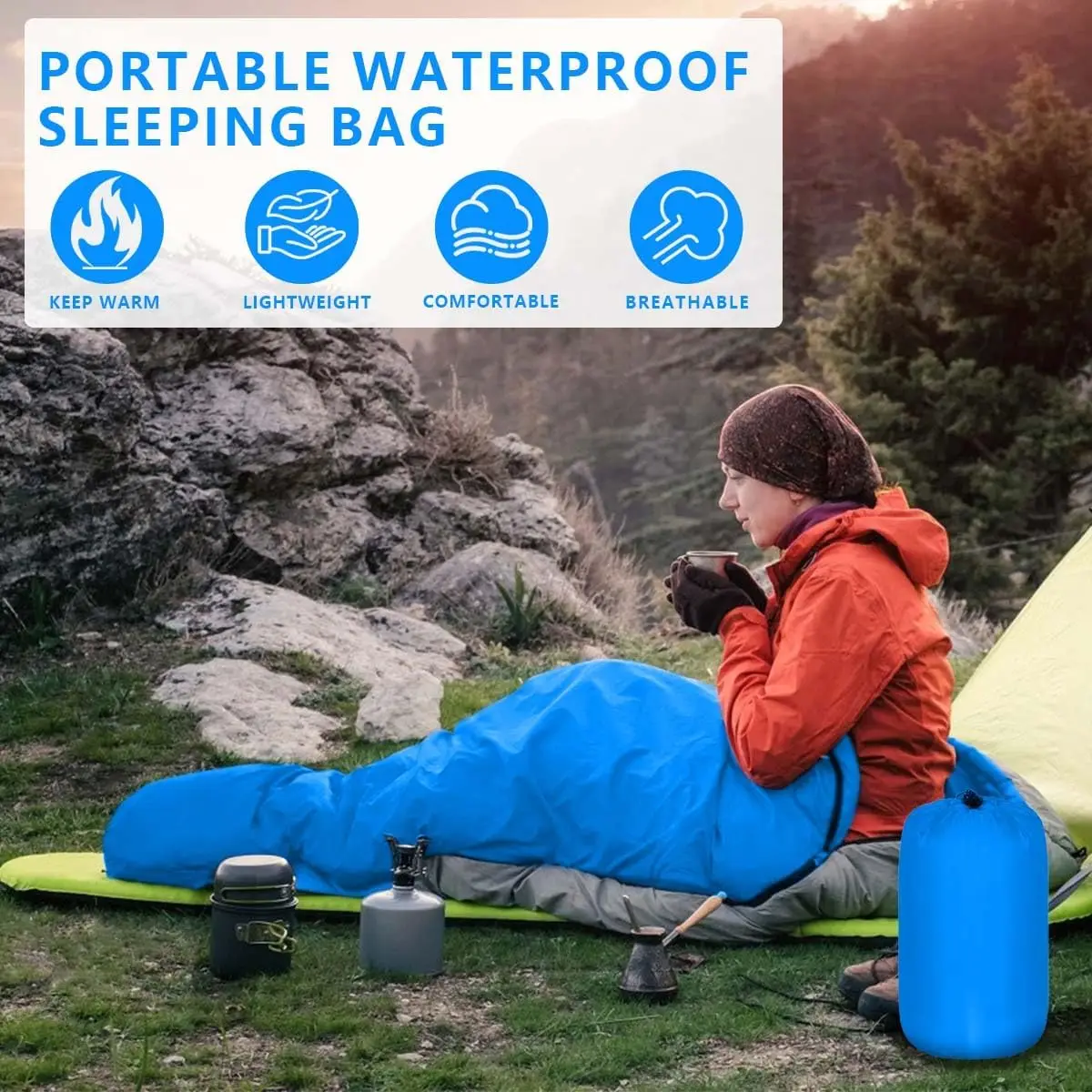 TB Outdoor Polyester Compact Single Camping Sleeping Bag with Compression Sack for Backpacking