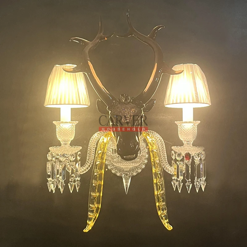 Luxury Crystal Decorative Chandelier Deer Wall Lamp 2L