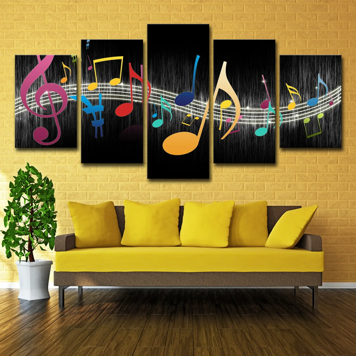 5 Pieces Modern style Colorful Score Framed Canvas Print Painting with Water-proof