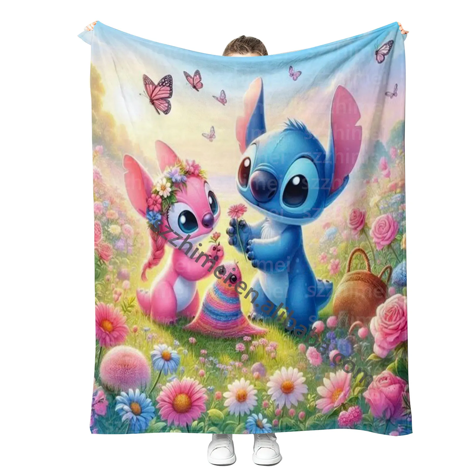 NOT MOQ Custom 3D Print Fashion Cute Stitches Baby Kids Sublimation Flannel Fleece Super Soft Throw Blankets