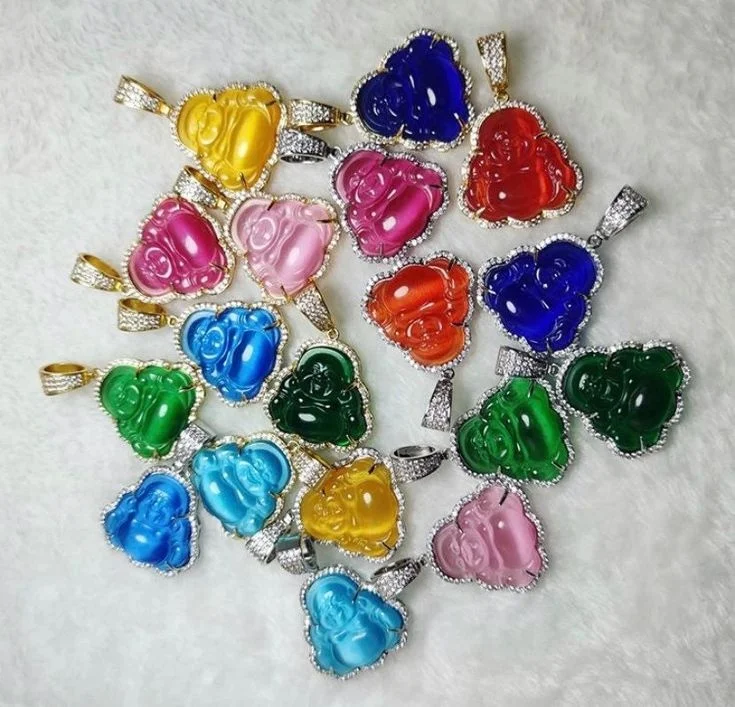 Customized silver jade buddha statue pendant red green color jade pendant charms jade jewelry