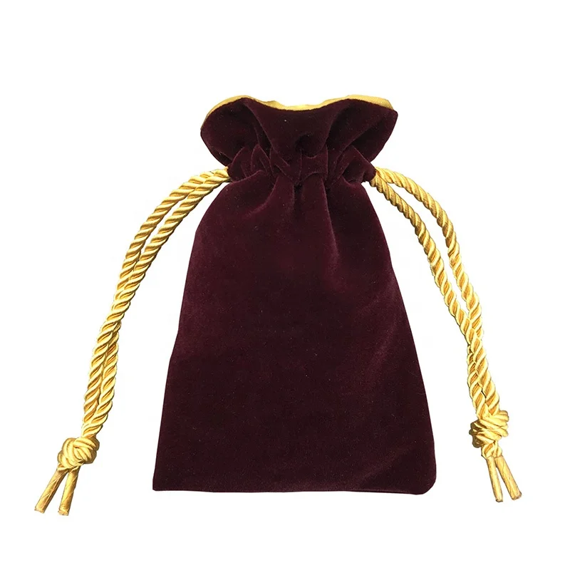 Recyclable Custom Logo Size Double Layer Gold Satin Inner Plush Outer Pouch For Gift Packaging