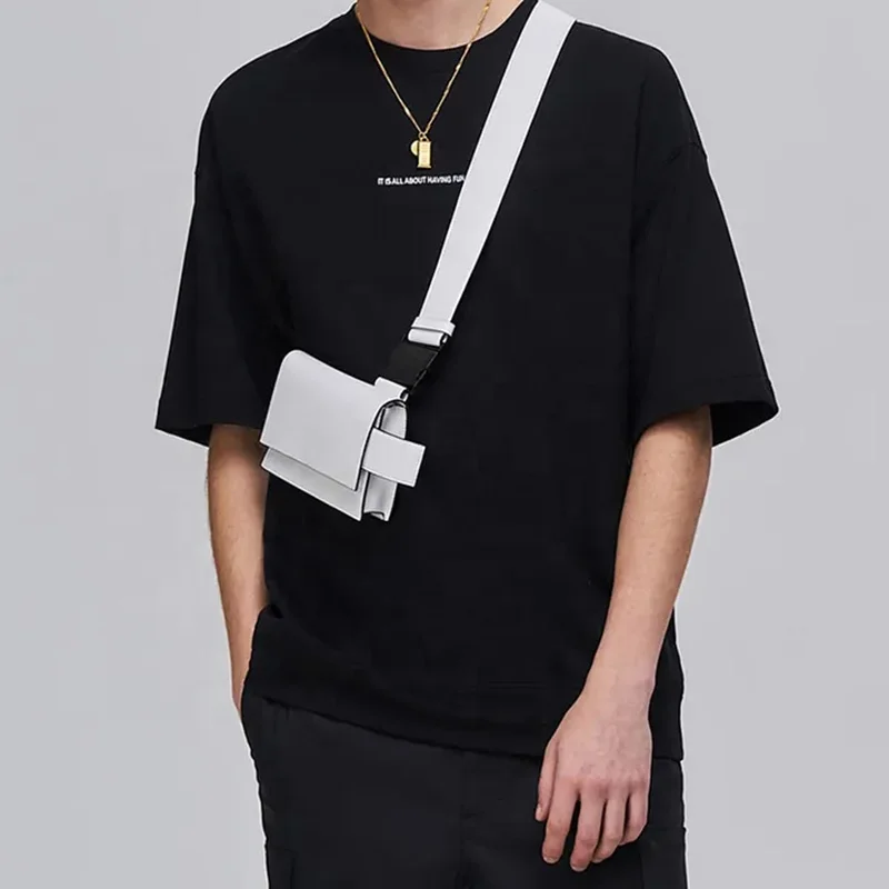 Custom Logo Leather Black Fashion Mens Small Harness Chest Pack Crossbody Leather Shoulder Wallet Bag Man