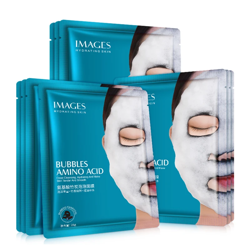 Images Amino Acid Carbonated Purifying Cleansing Skin Care Black Facial Sheet Brightening Bubble Face Mask