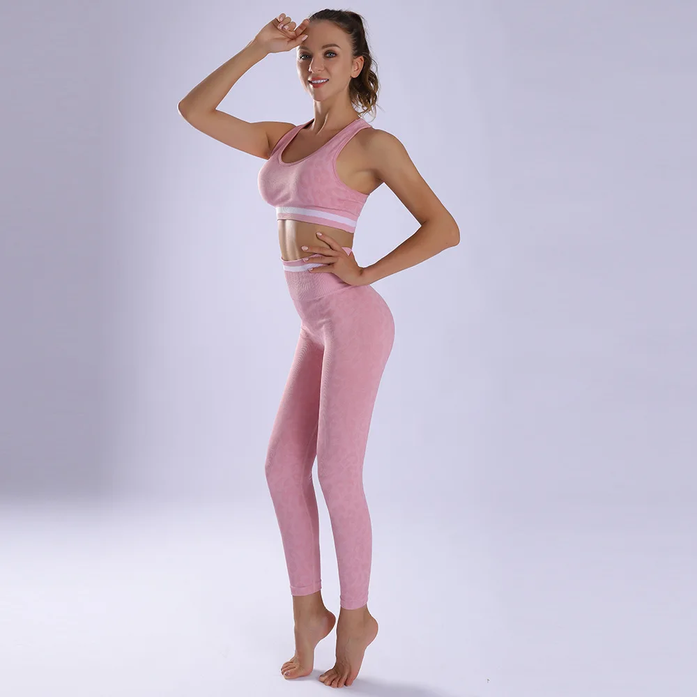 Leopard Print Sportswear for Fitness Women Tracksuit Gym Wear Suit Running Clothing Outfit 2peice Sport Bra Pant Suit Yoga Sets