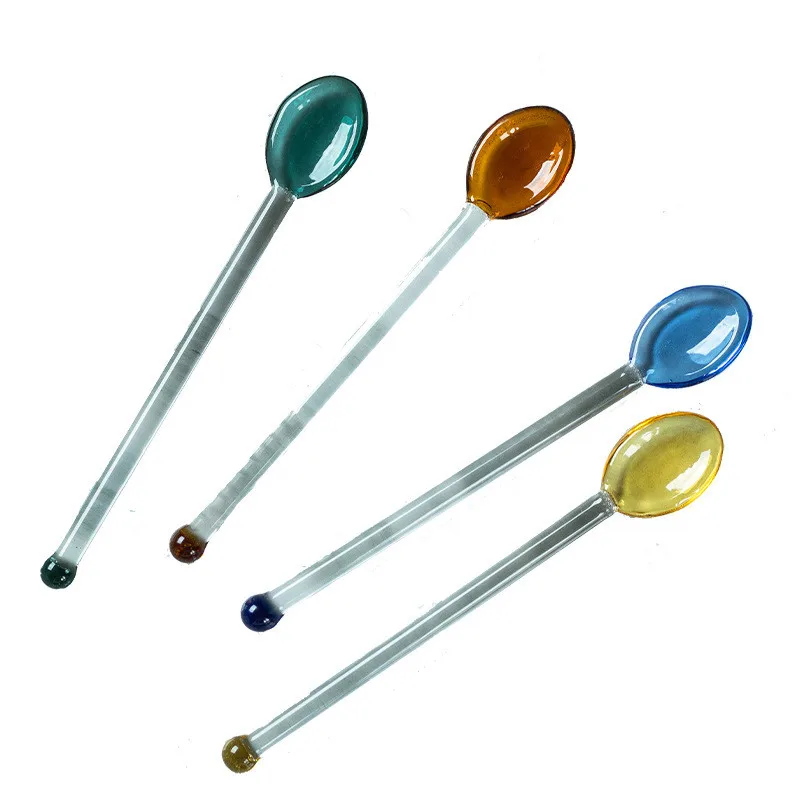 Heat Resistant Glass Spoon with Stirring Rod Color Spoon for Dessert Coffee Ice Cream