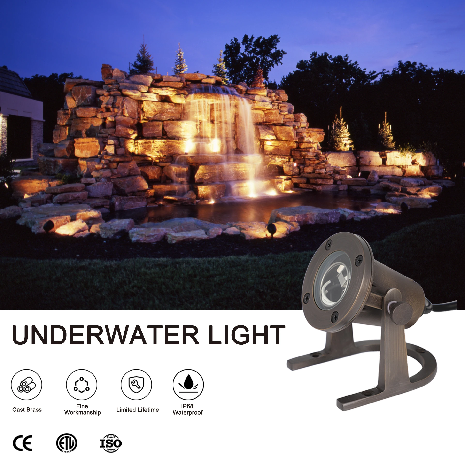 landscape garden light for underwater Diving fountain lighting IP68 waterproof color bulb light can install RGB bulb
