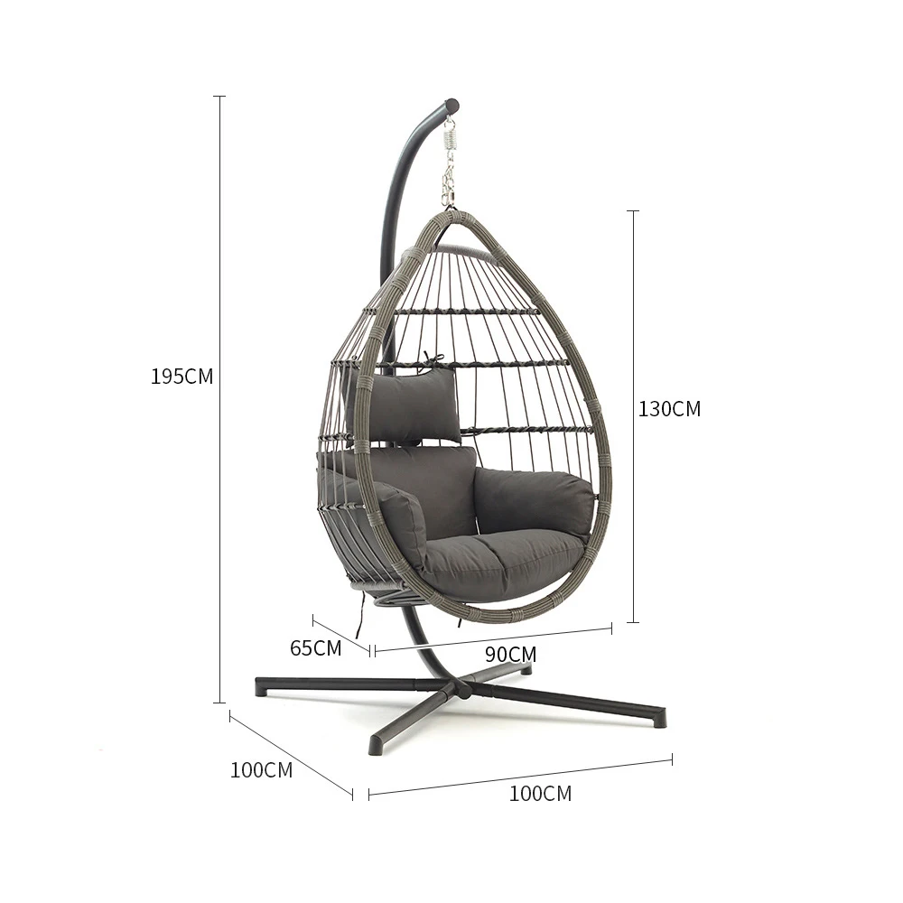 Wholesale Foldable Outdoor Indoor Furniture Modern Balcony Patio Garden Rattan Basket Egg Hanging Swing Cushion Chair With Stand