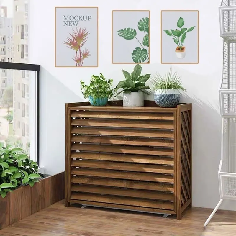 Custom Outdoor Wooden Rack Air Conditioner cover Flower Rack Stand flower pot for furniture decoration
