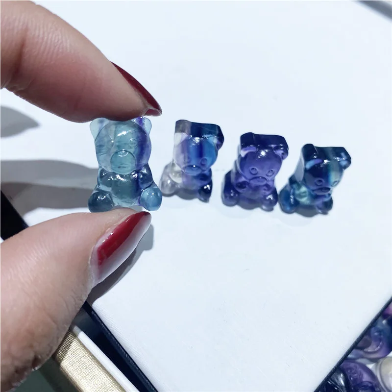 Оптовая продажа, натуральный кристалл, кварцевые ремесла, маленький размер, миниатюрный красочный флюоритовый медведь для украшения