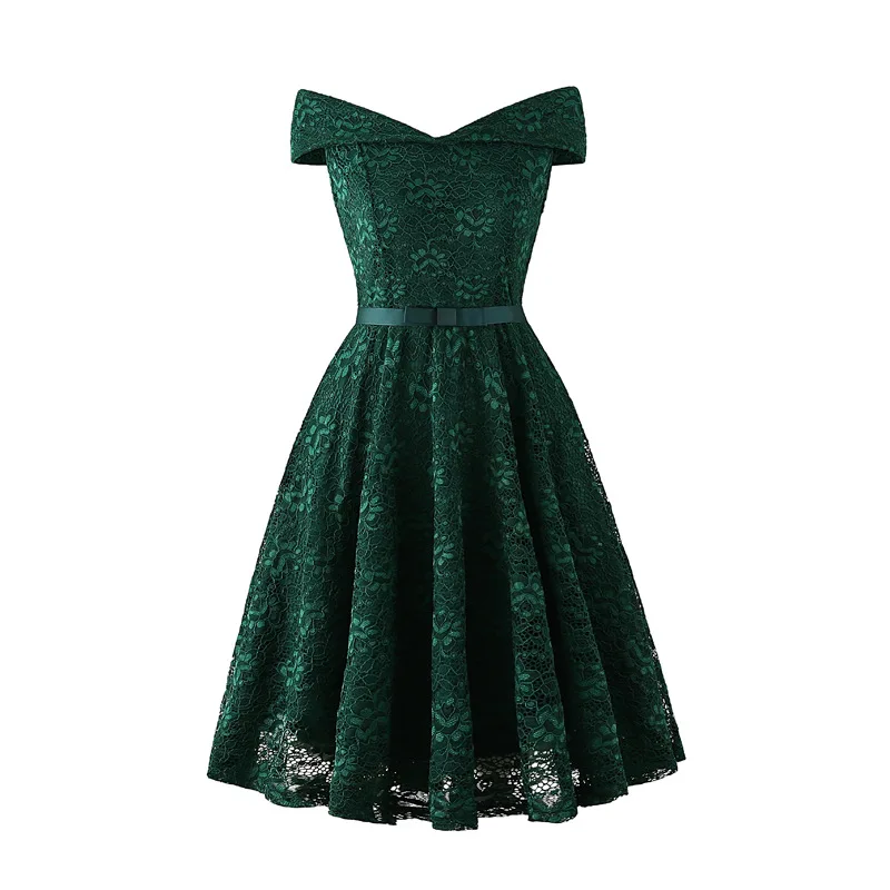 hot selling Off-Shoulder Lace fabric Bridesmaid Gown Evening Dresses Fashion  Bridesmaid dress short